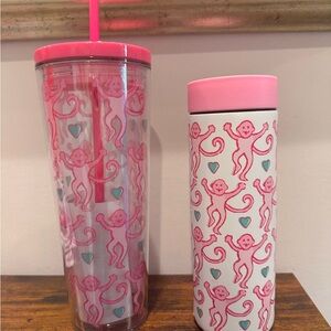 Pink Monkey Print Tumbler and Bottle Set
